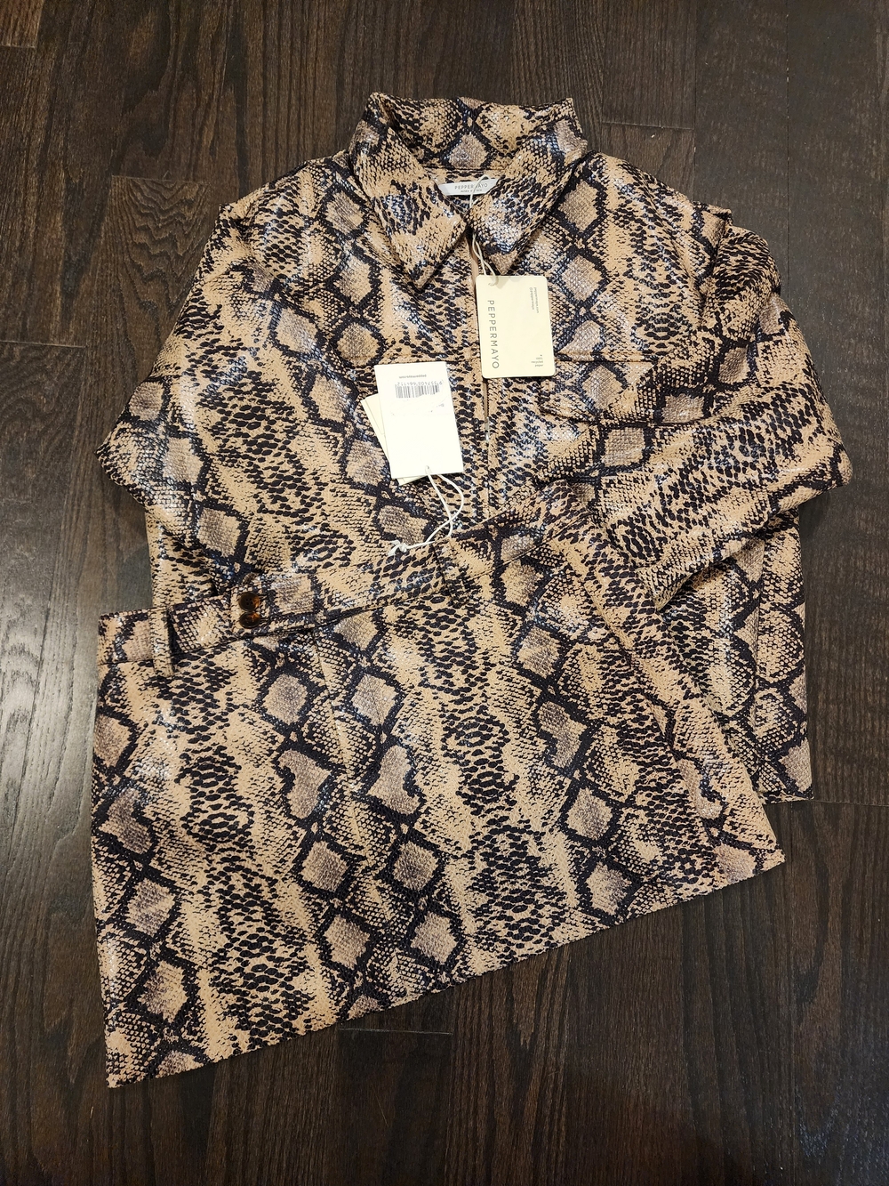 Peppermayo Beige and Black Snake-Print Trench Coat